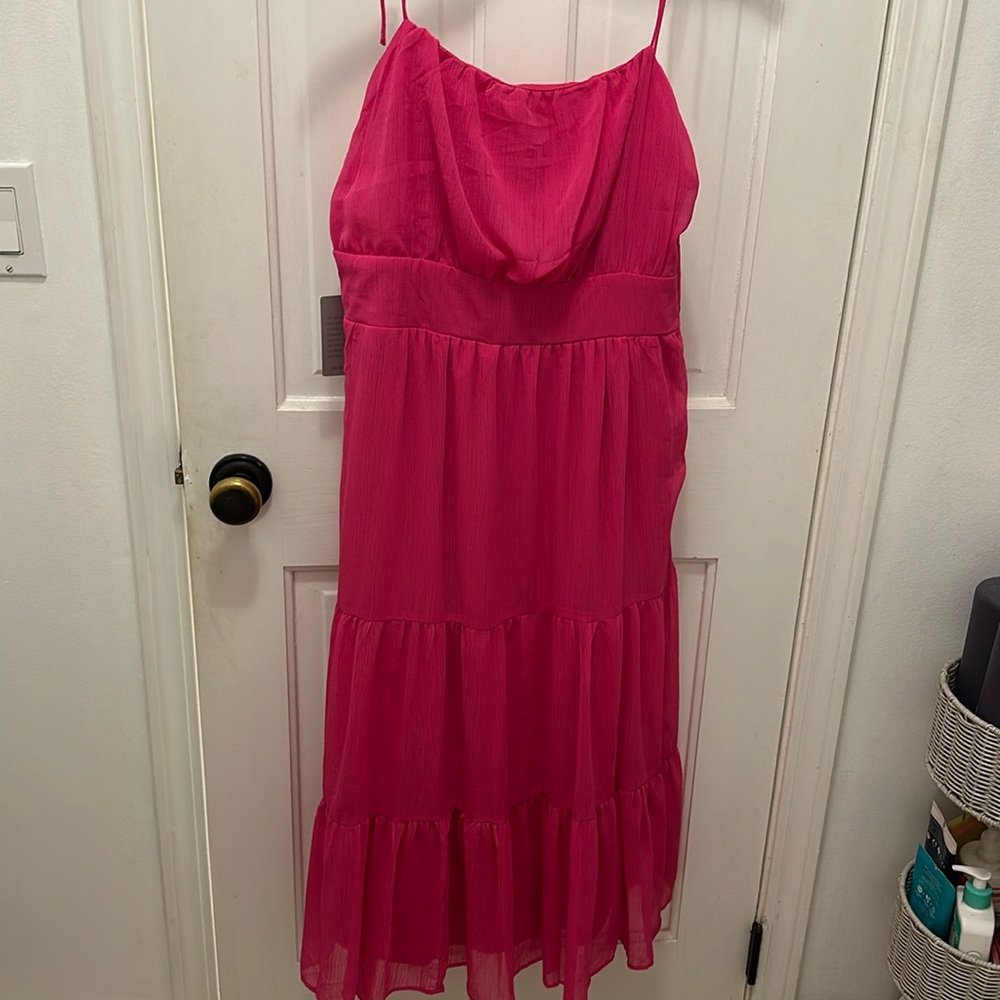 Pink NSR (Nordstrom Rack) maxi dress with adjustable tie straps. Size L. NWT